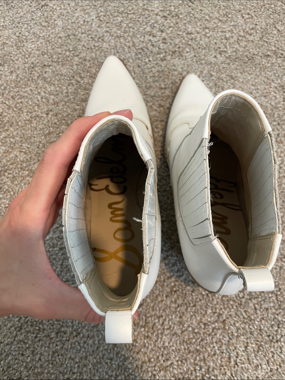 Sam Edelman White Western-Inspired Leather Ankle Booties - Picture 2 of 7